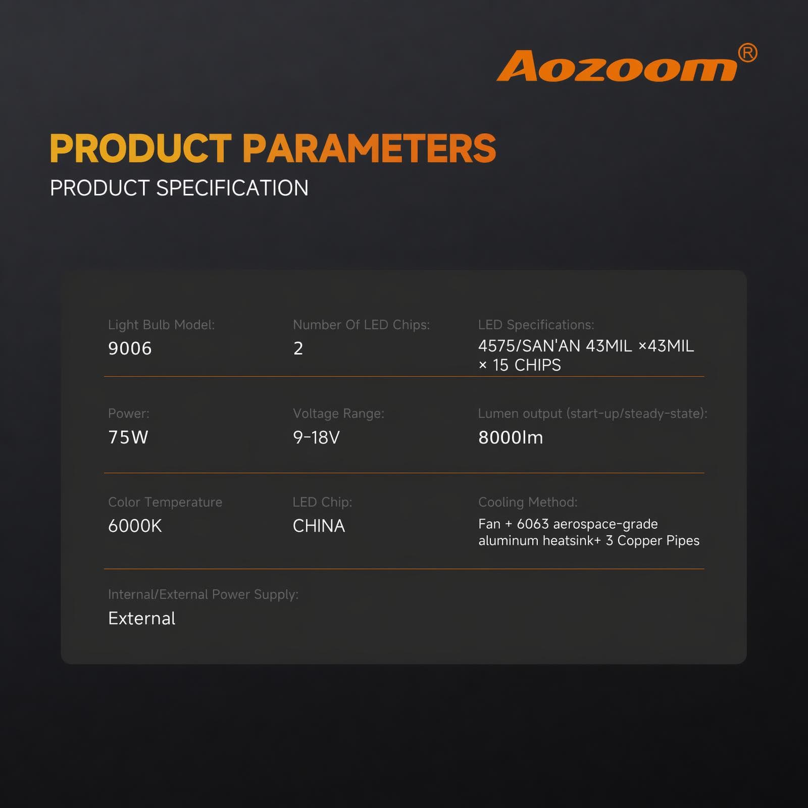 Aozoom Z-200 Pro Series 9006 LED Bulbs, Brightness 16000LM 150W thumbnail 4