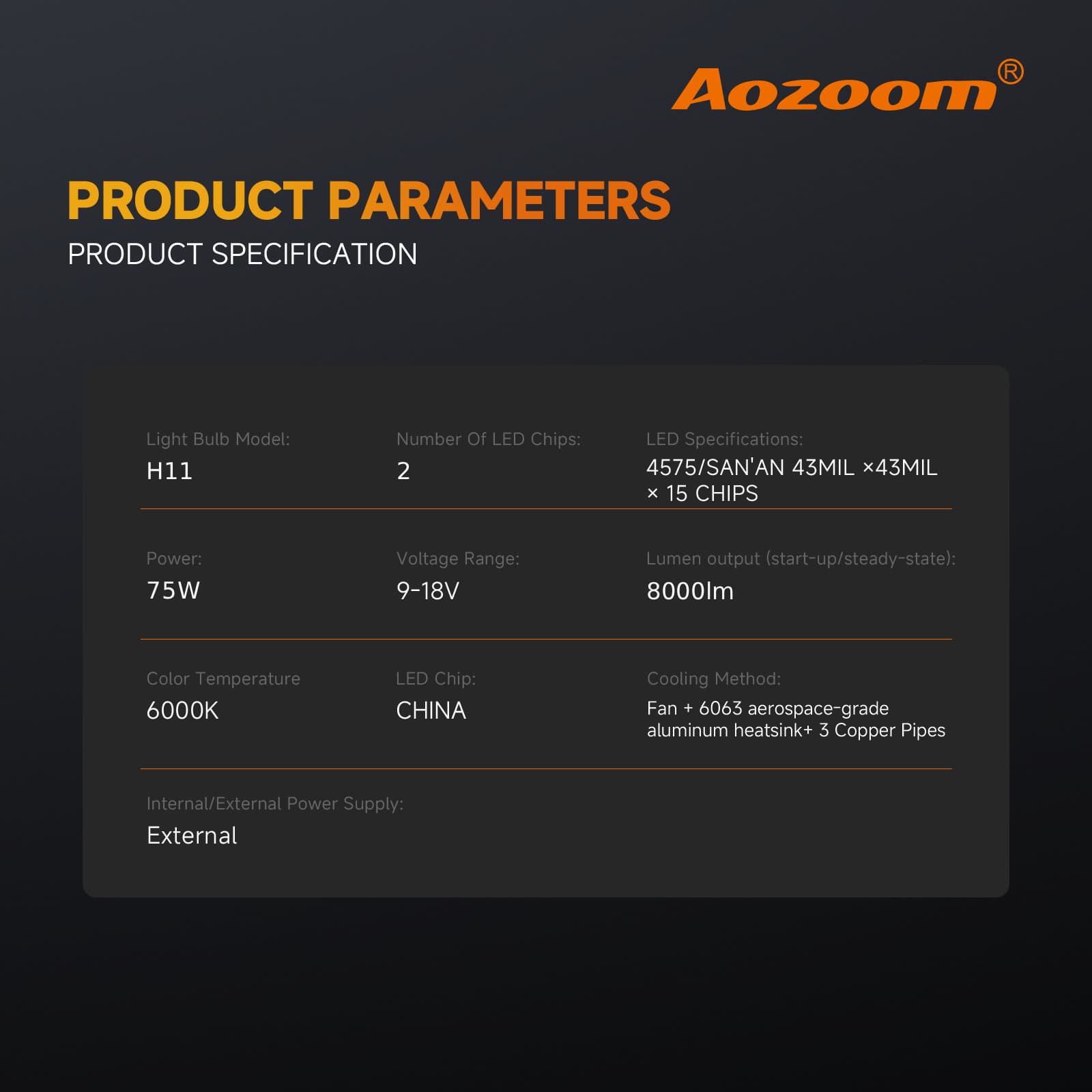 Aozoom Z-200 Pro Series H11 LED Bulbs, Brightness 16000LM 150W thumbnail 5