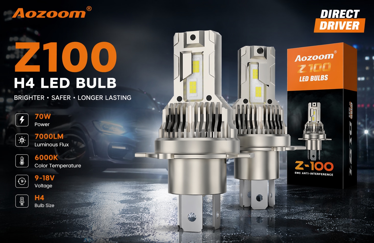 Aozoom Z-100 Series H4 LED Bulbs, Brightness 7000LM 70W detail 1