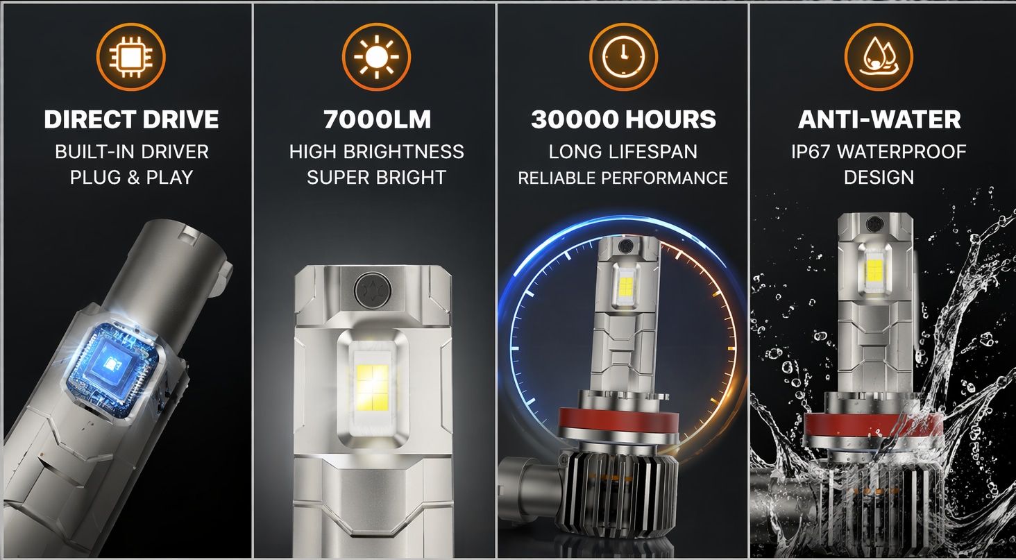 Aozoom Z-100 Series H11 LED Bulbs, Brightness 7000LM 70W detail 2